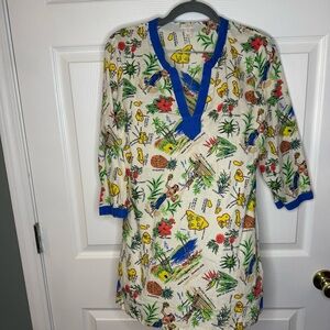 J. Crew Colorful Hawaiian Map Print Tunic Swim Coverup Size XS 100% Cotton GUC